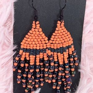 Peach & Black Fringe Earrings